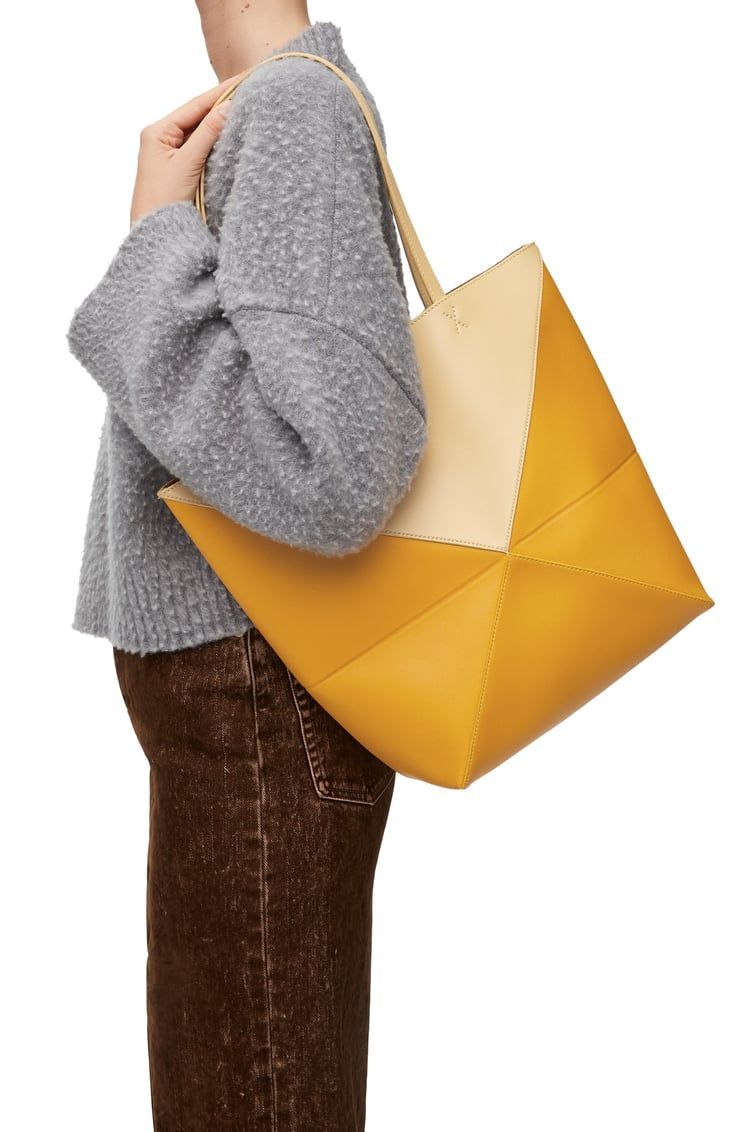 Puzzle Fold Tote in shiny calfskin