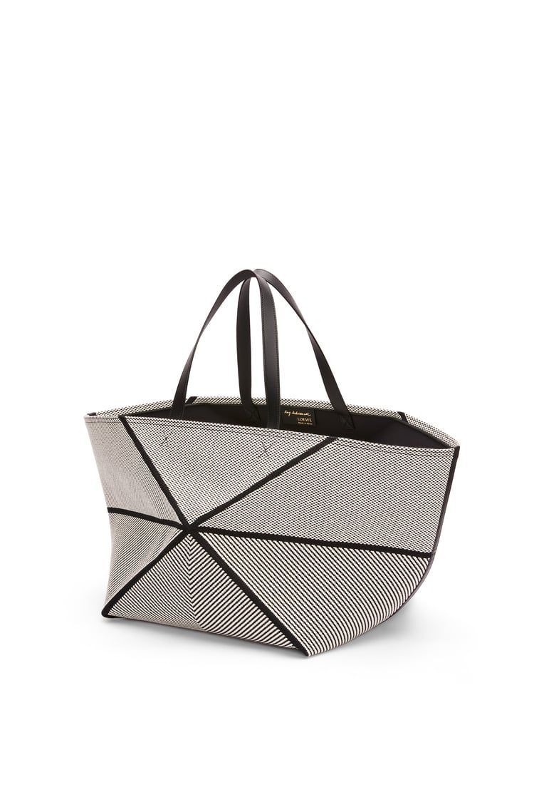 XXL Puzzle Fold tote in canvas jacquard and calfskin