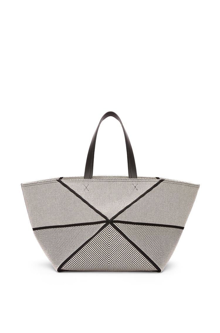 XXL Puzzle Fold tote in canvas jacquard and calfskin