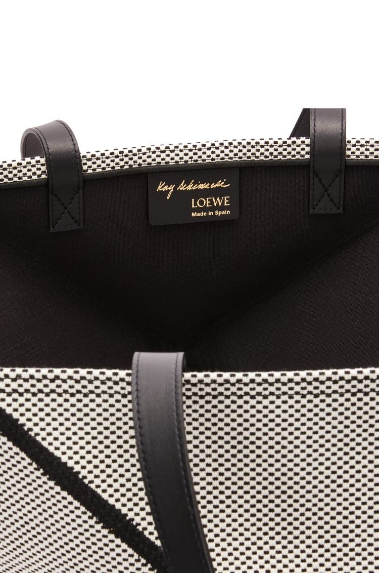 XXL Puzzle Fold tote in canvas jacquard and calfskin