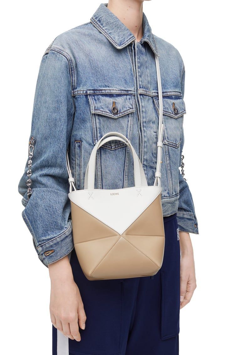 Mini Puzzle Fold Tote in shiny calfskin
