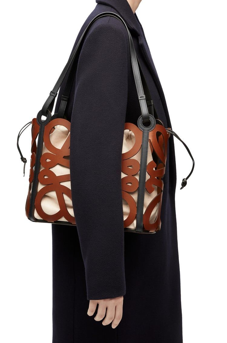 Small Anagram cut-out tote in calfskin