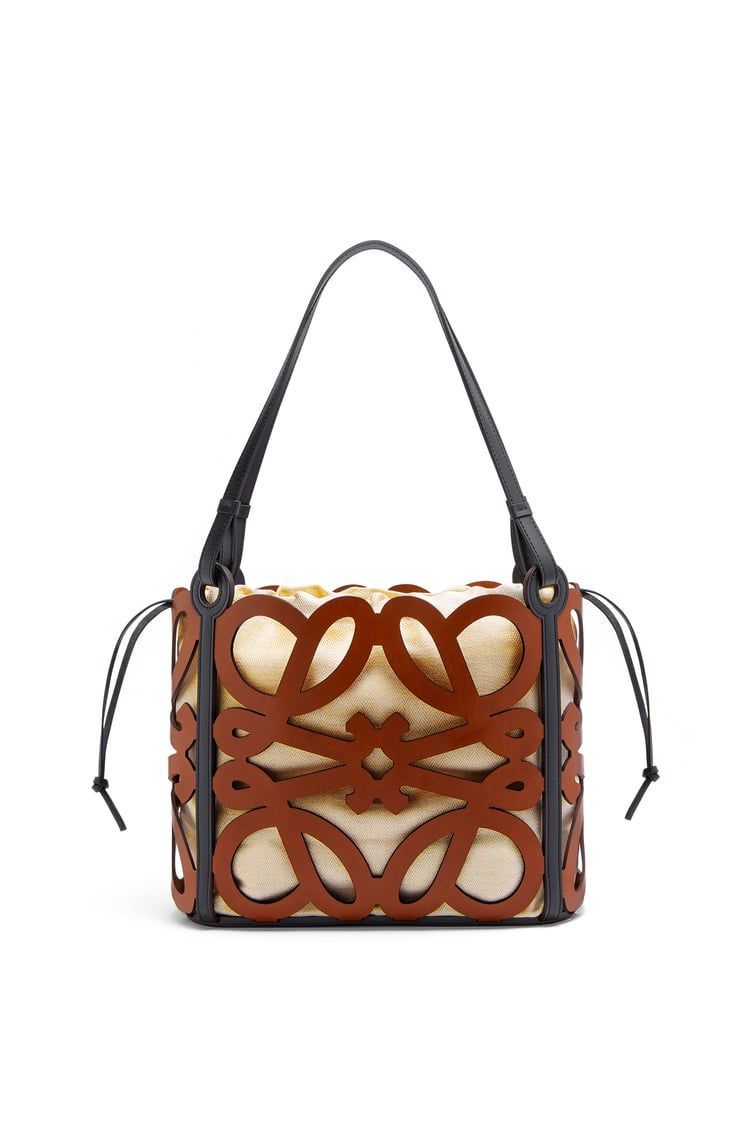 Small Anagram cut-out tote in calfskin