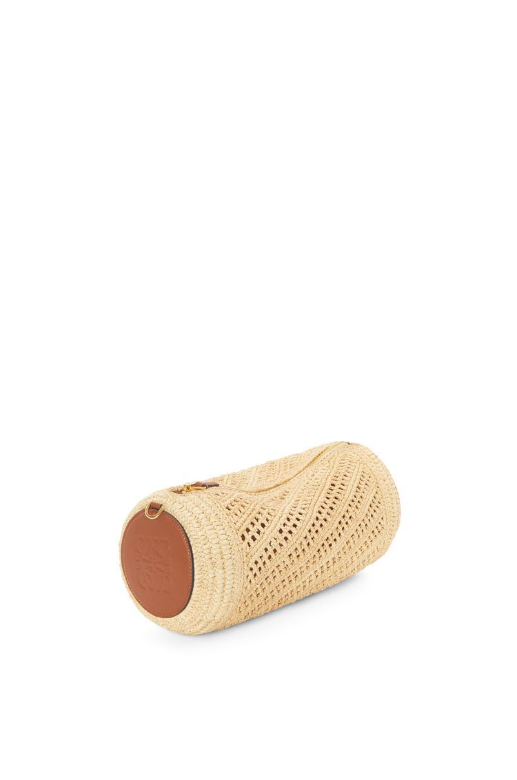 Bracelet pouch in raffia and calfskin