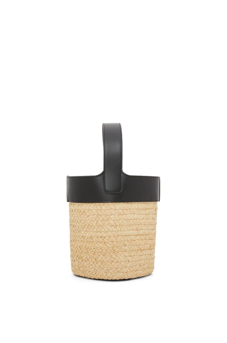 Mini Pebble Bucket bag in raffia and calfskin