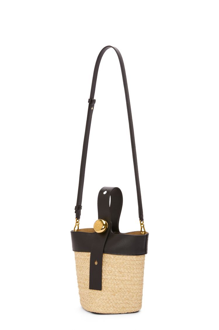 Mini Pebble Bucket bag in raffia and calfskin