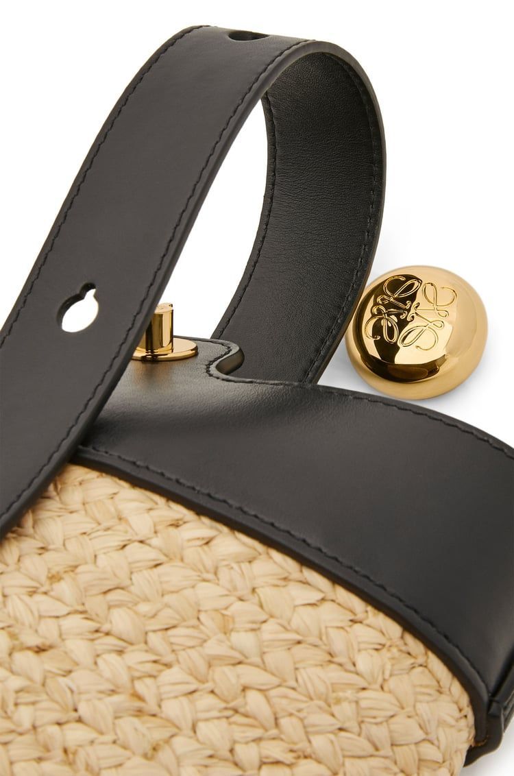 Mini Pebble Bucket bag in raffia and calfskin