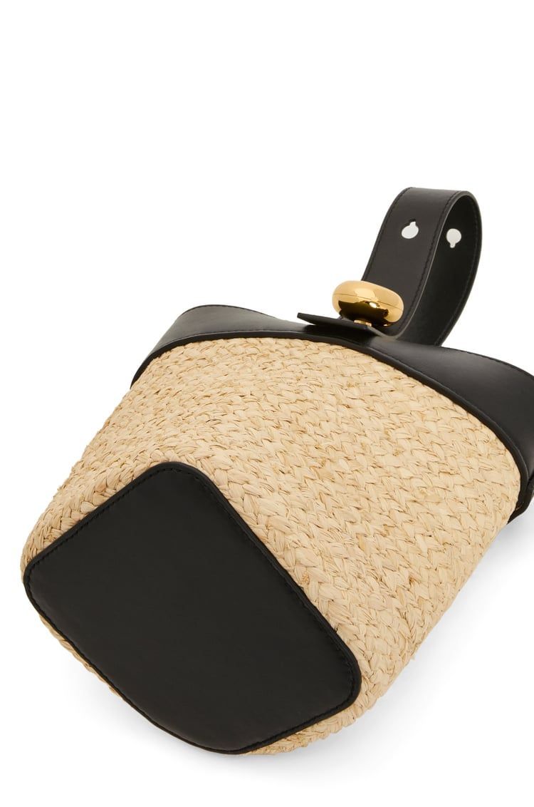 Mini Pebble Bucket bag in raffia and calfskin
