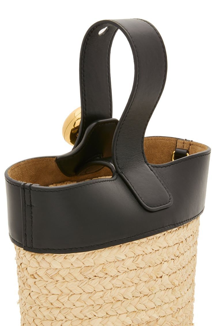 Mini Pebble Bucket bag in raffia and calfskin