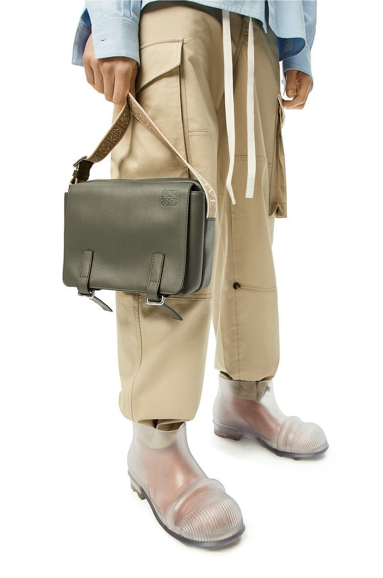 XS Military messenger bag in supple smooth calfskin and jacquard