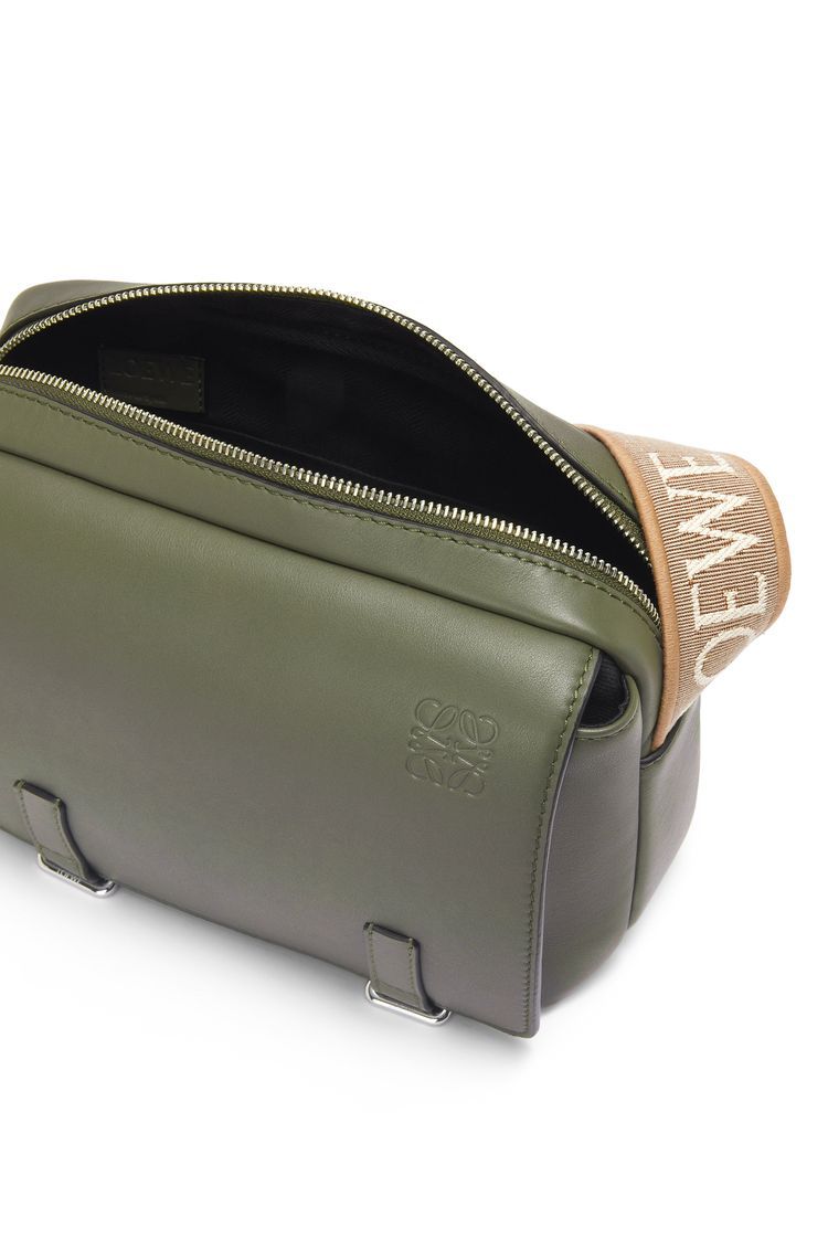 XS Military messenger bag in supple smooth calfskin and jacquard