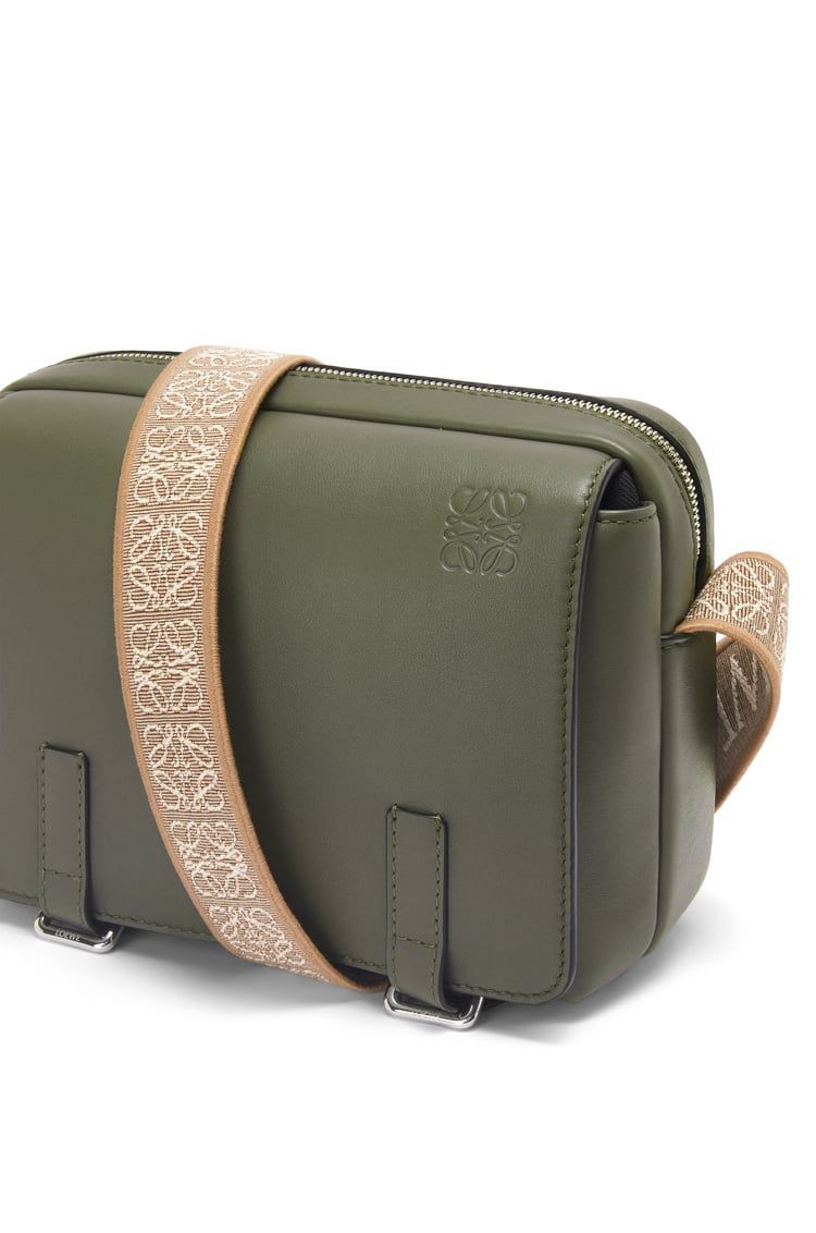 XS Military messenger bag in supple smooth calfskin and jacquard
