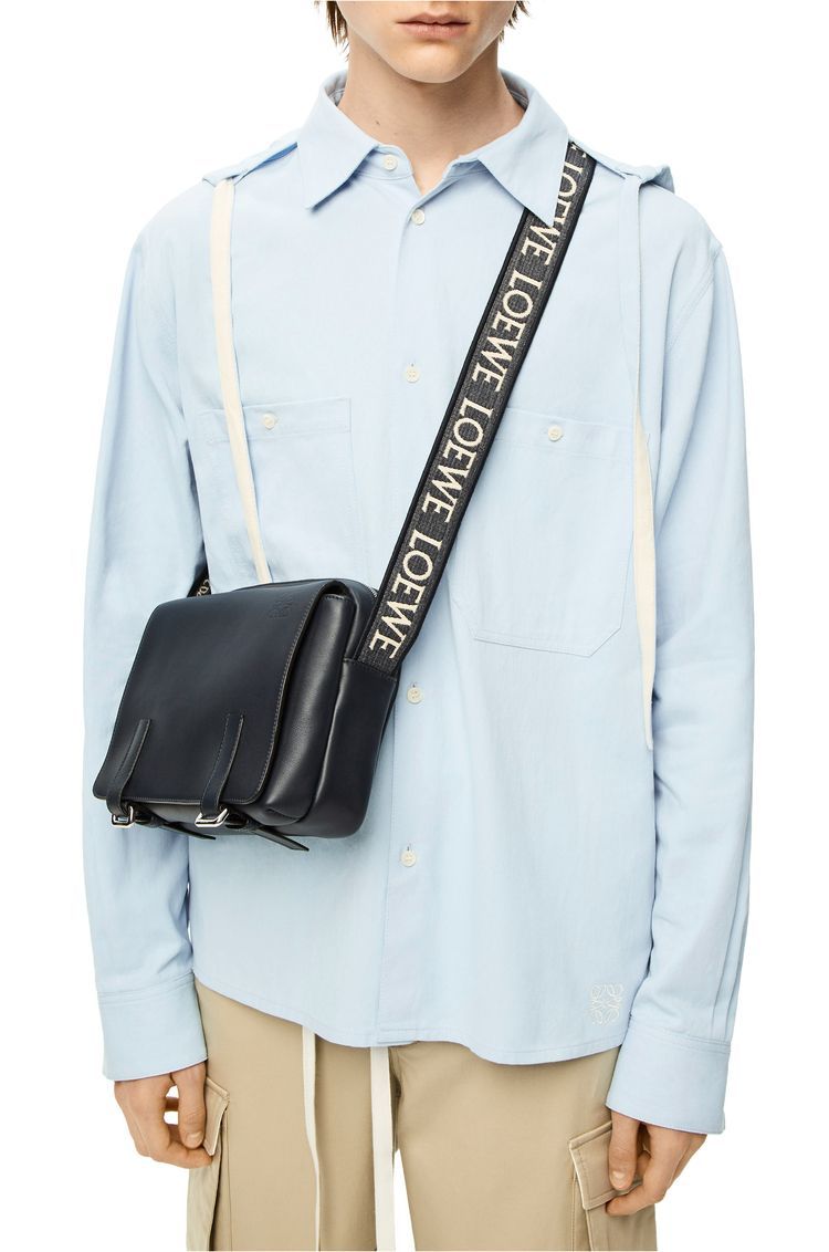 XS Military messenger bag in supple smooth calfskin and jacquard