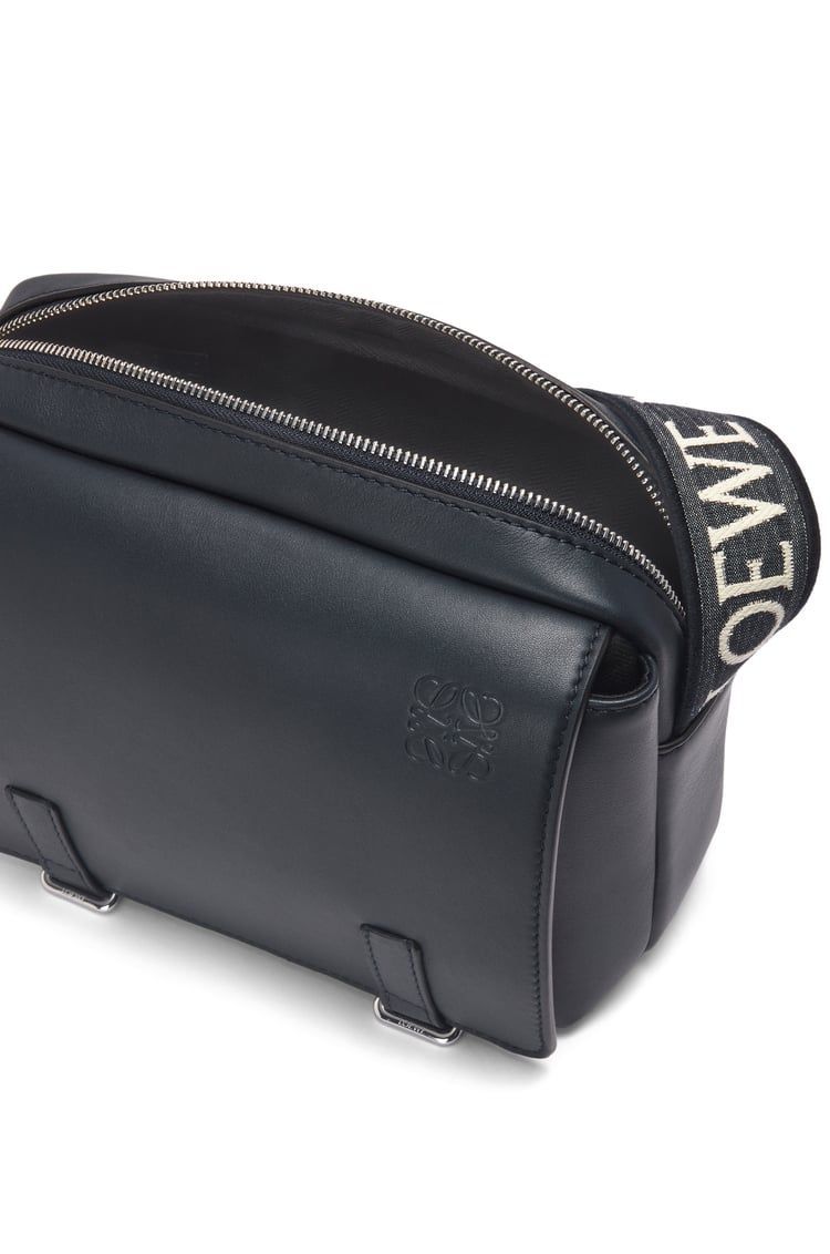 XS Military messenger bag in supple smooth calfskin and jacquard