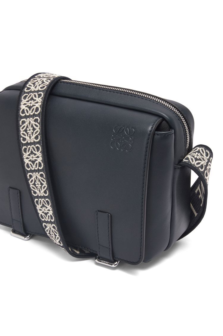 XS Military messenger bag in supple smooth calfskin and jacquard