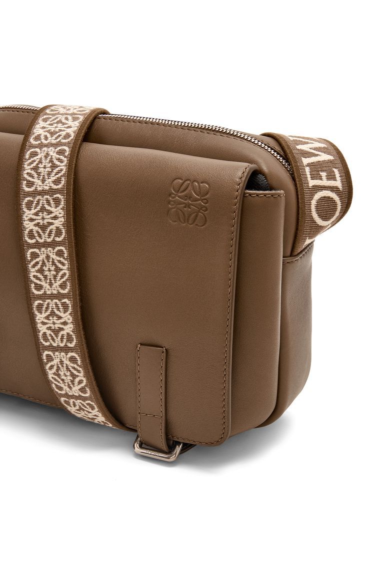 XS Military messenger bag in supple smooth calfskin and jacquard