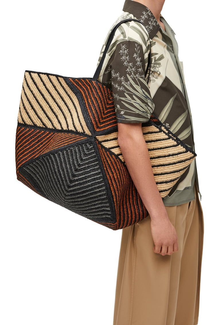 XXL Puzzle Fold Tote in raffia