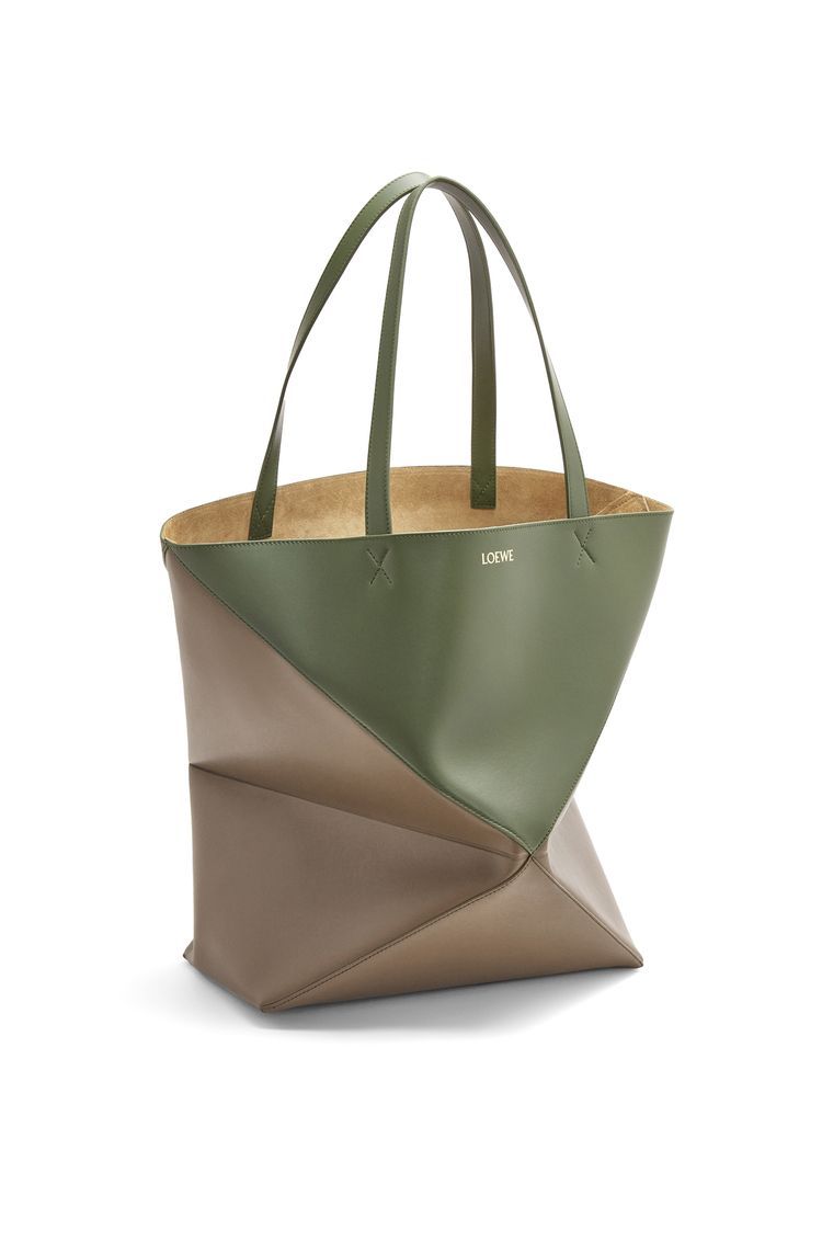 XL Puzzle Fold Tote in shiny calfskin