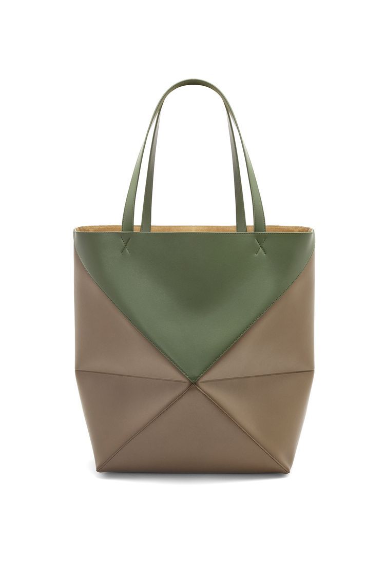 XL Puzzle Fold Tote in shiny calfskin