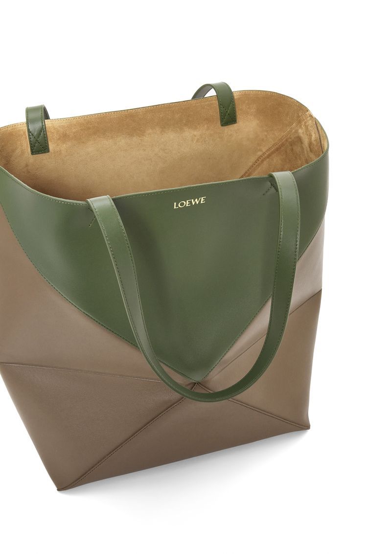 XL Puzzle Fold Tote in shiny calfskin