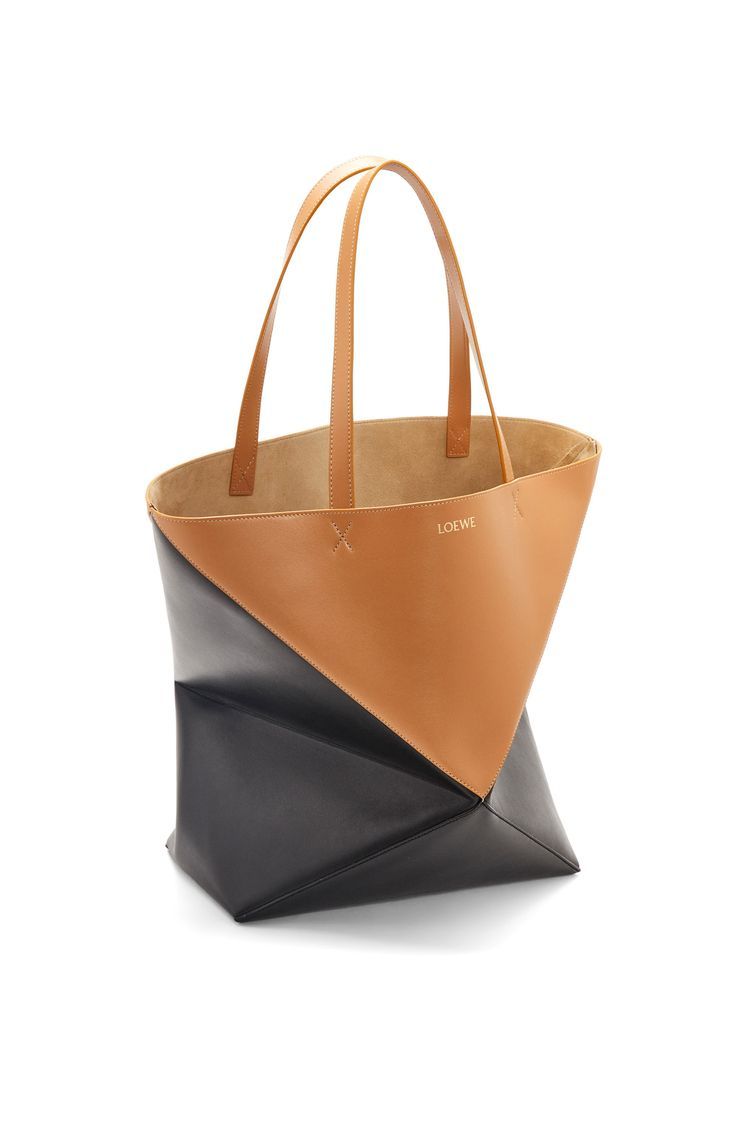 XL Puzzle Fold Tote in shiny calfskin