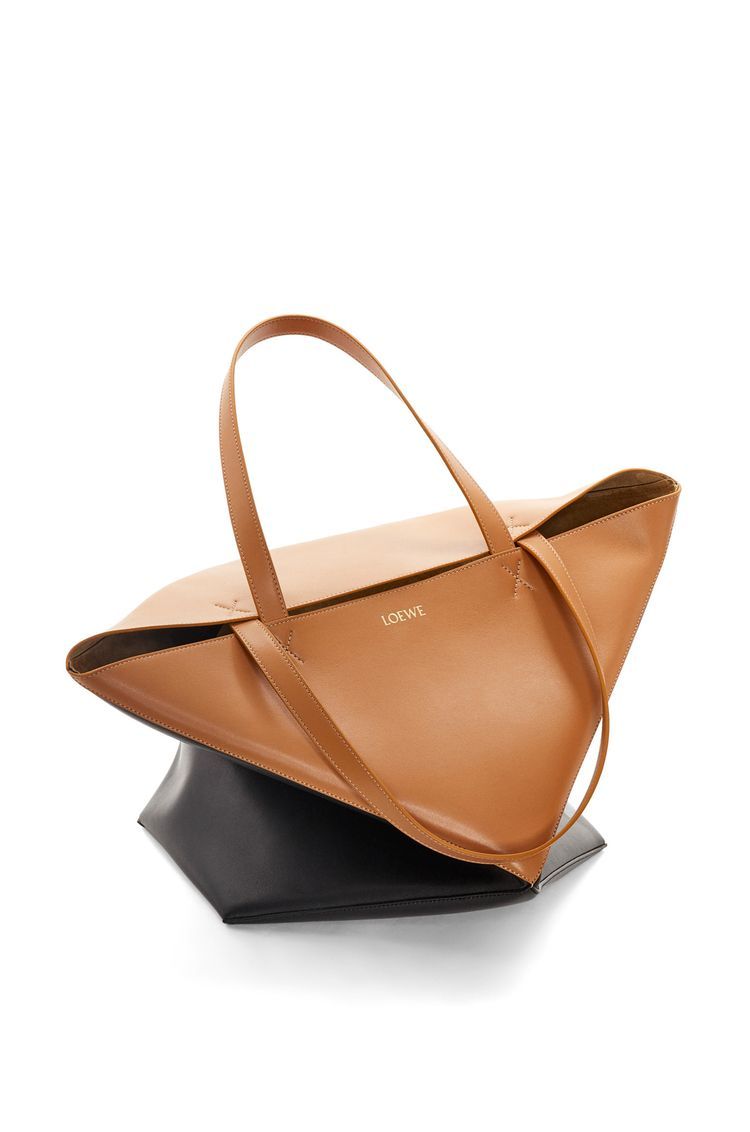 XL Puzzle Fold Tote in shiny calfskin