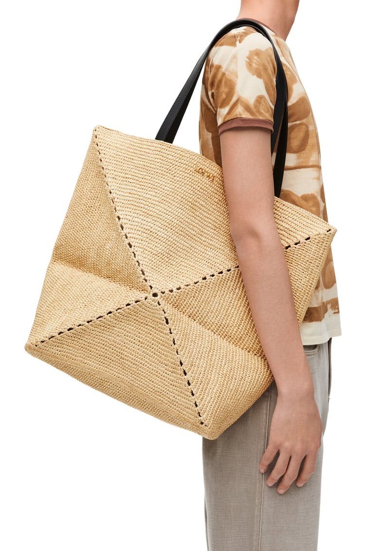 XL Puzzle Fold Tote in raffia