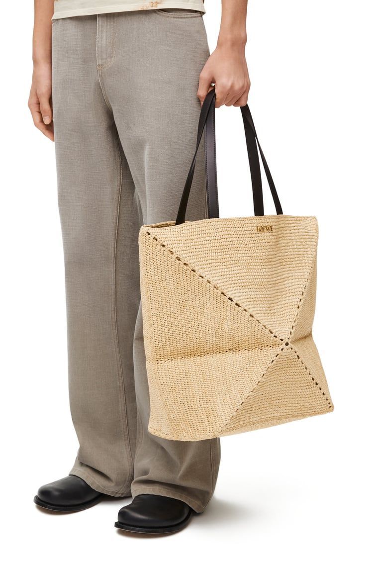 XL Puzzle Fold Tote in raffia