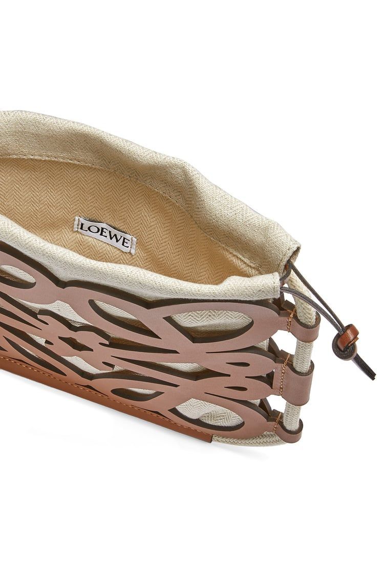 Anagram cut-out crossbody in classic calfskin and canvas
