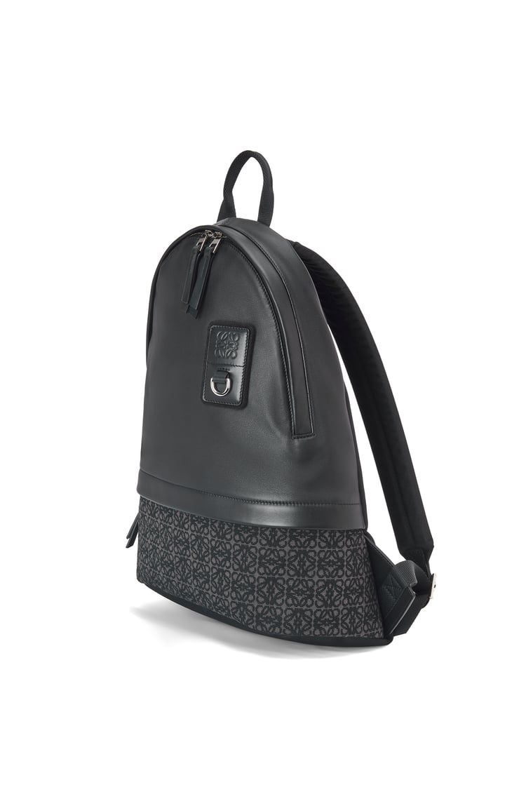 Round Slim Backpack in calfskin and Anagram jacquard