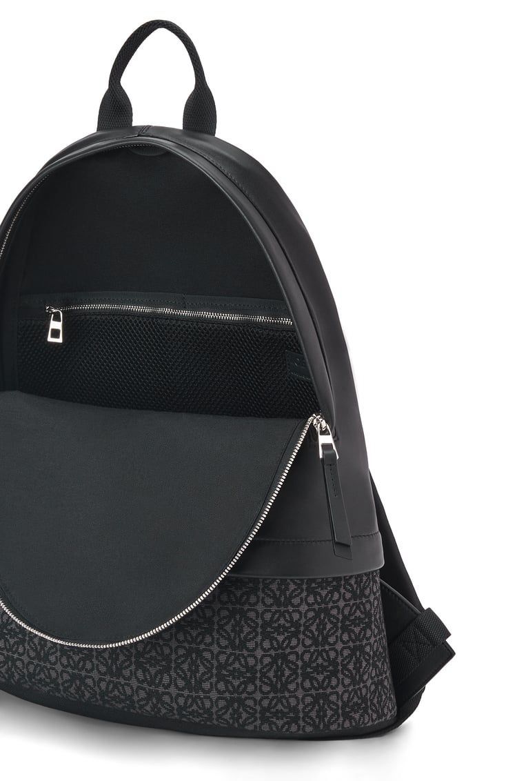 Round Slim Backpack in calfskin and Anagram jacquard