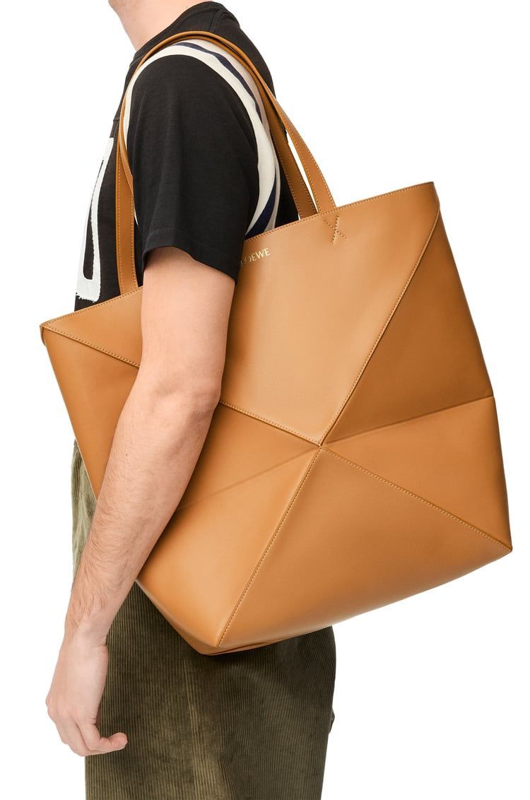 XL Puzzle Fold Tote in shiny calfskin