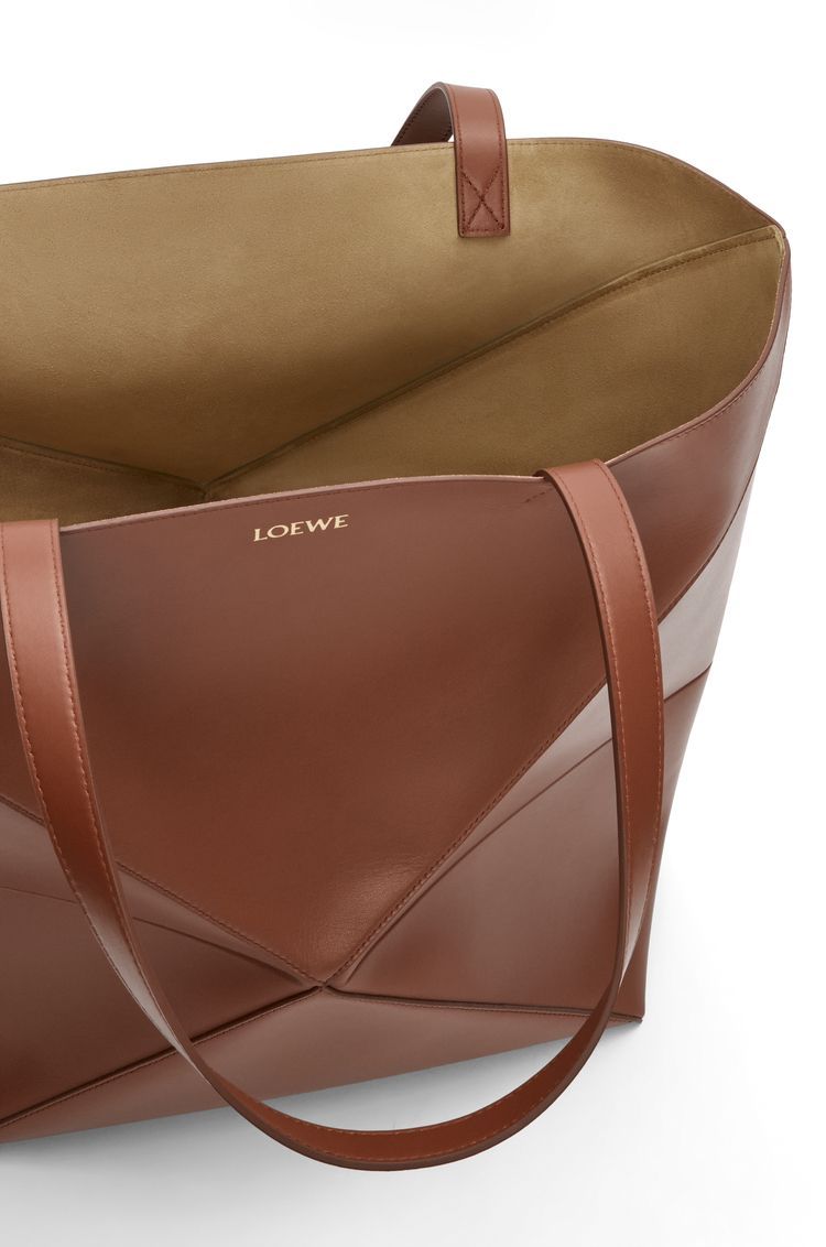 XL Puzzle Fold Tote in shiny calfskin