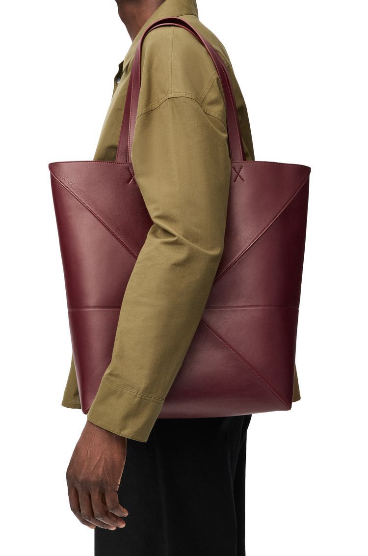 XL Puzzle Fold Tote in shiny calfskin