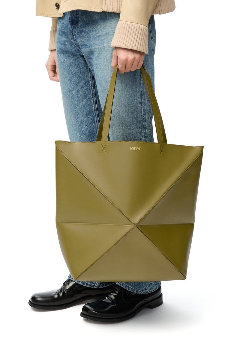 XL Puzzle Fold Tote in shiny calfskin