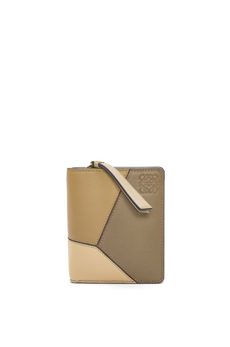 Puzzle compact zip wallet in classic calfskin