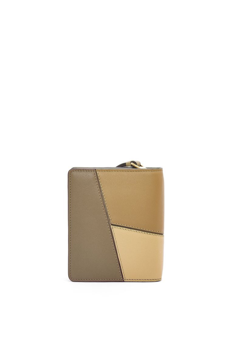 Puzzle compact zip wallet in classic calfskin