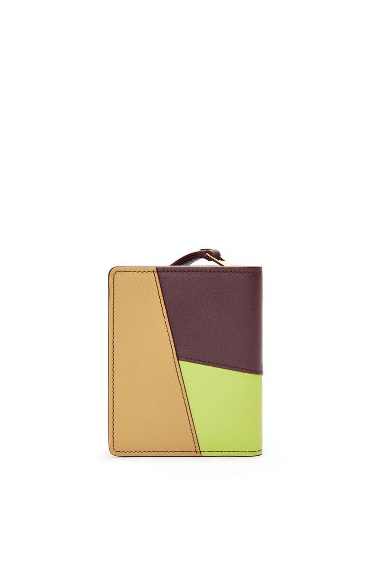 Puzzle compact zip wallet in classic calfskin
