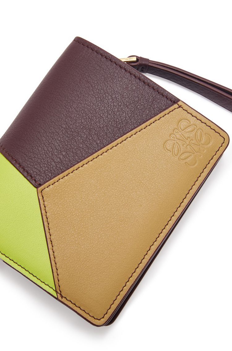 Puzzle compact zip wallet in classic calfskin