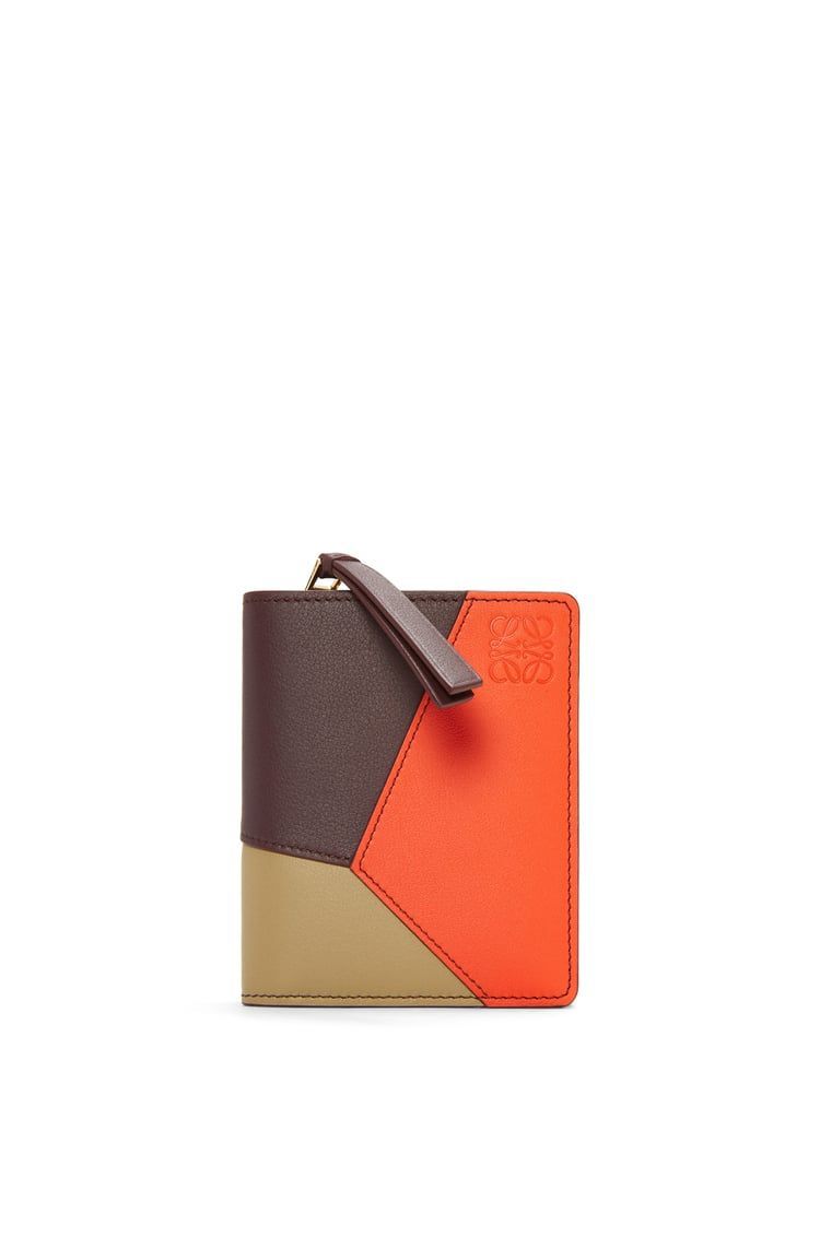 Puzzle compact zip wallet in classic calfskin