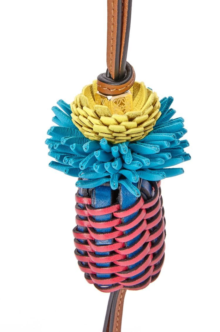 Woven cactus charm in box calf