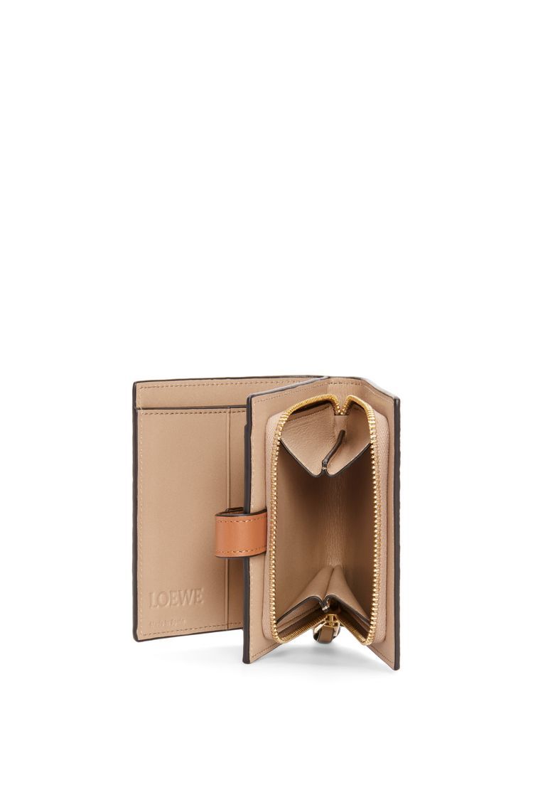 Compact zip wallet in soft grained calfskin