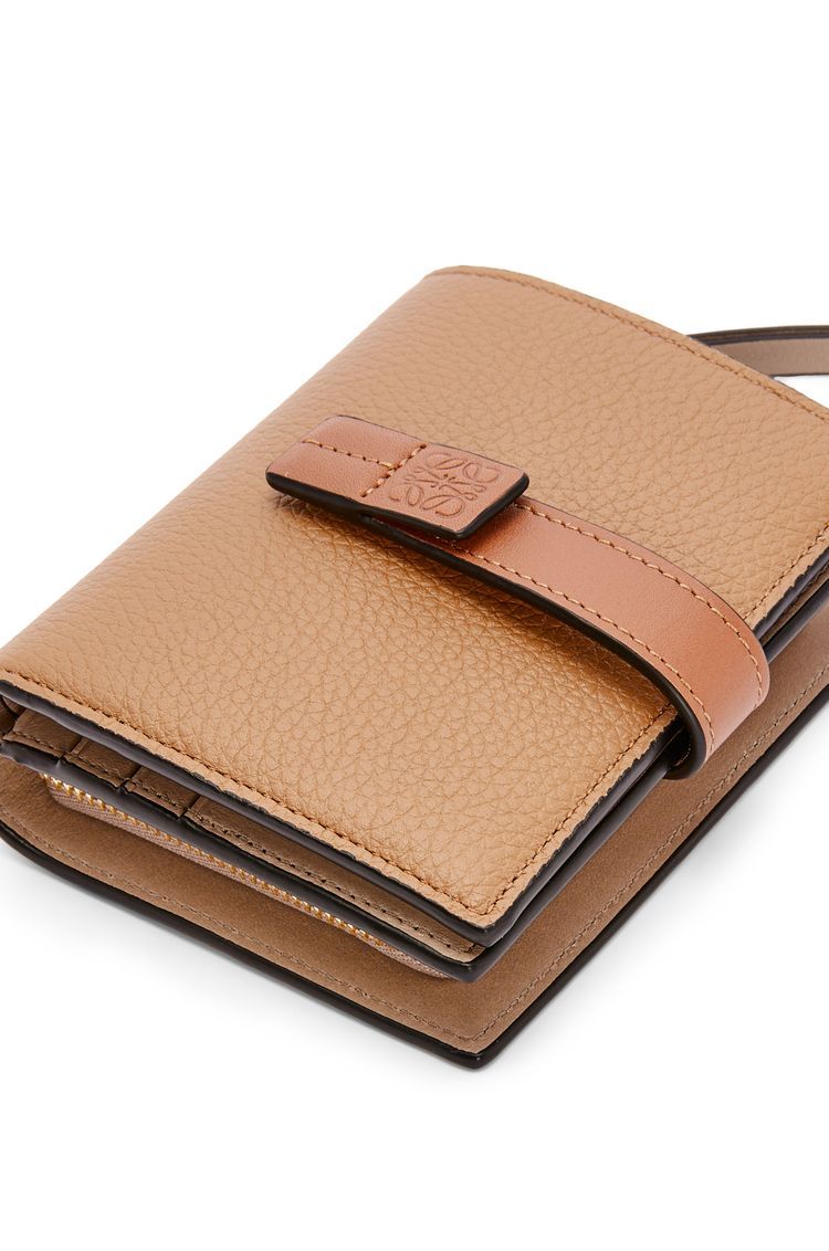Compact zip wallet in soft grained calfskin