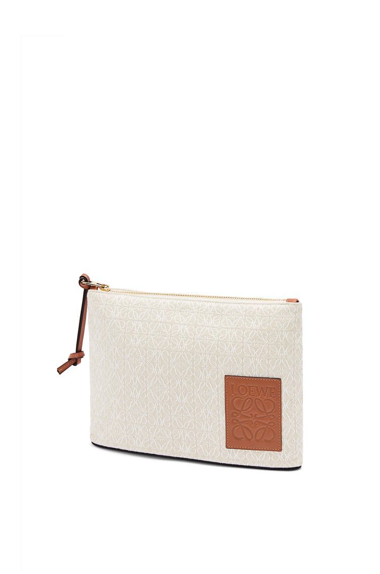 Oblong pouch in Anagram jacquard and calfskin