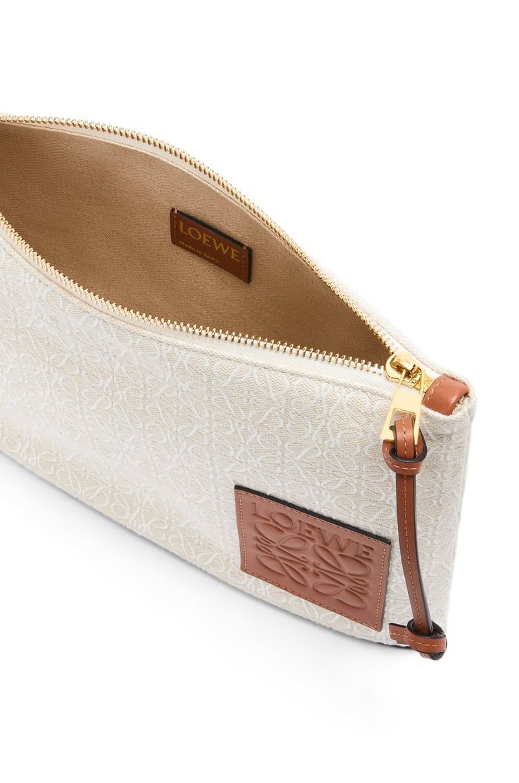 Oblong pouch in Anagram jacquard and calfskin
