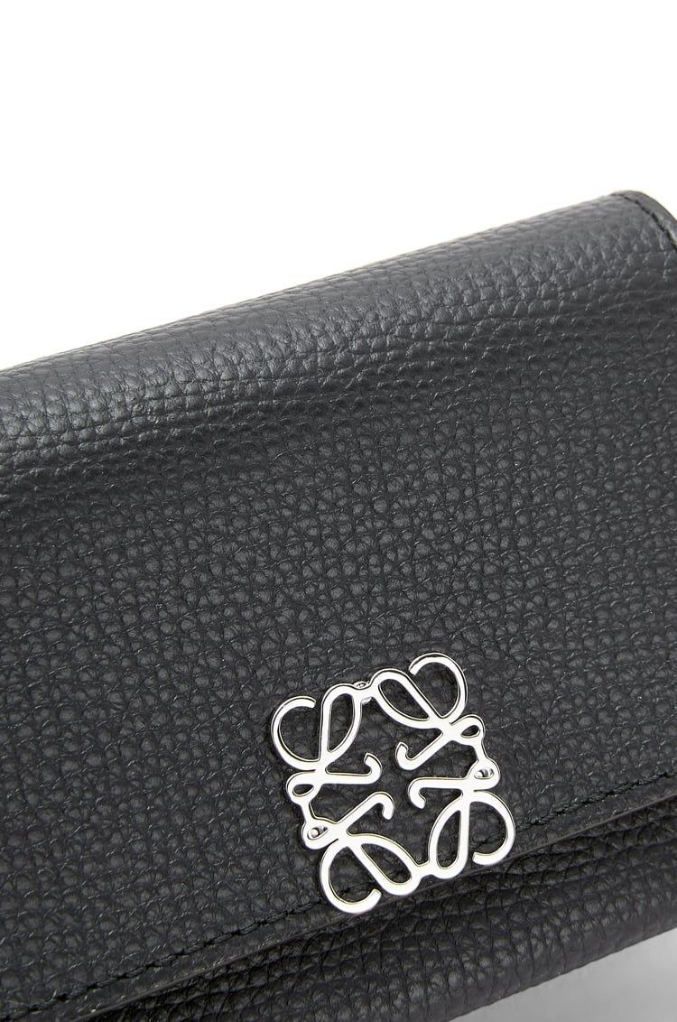 Anagram trifold wallet in pebble grain calfskin