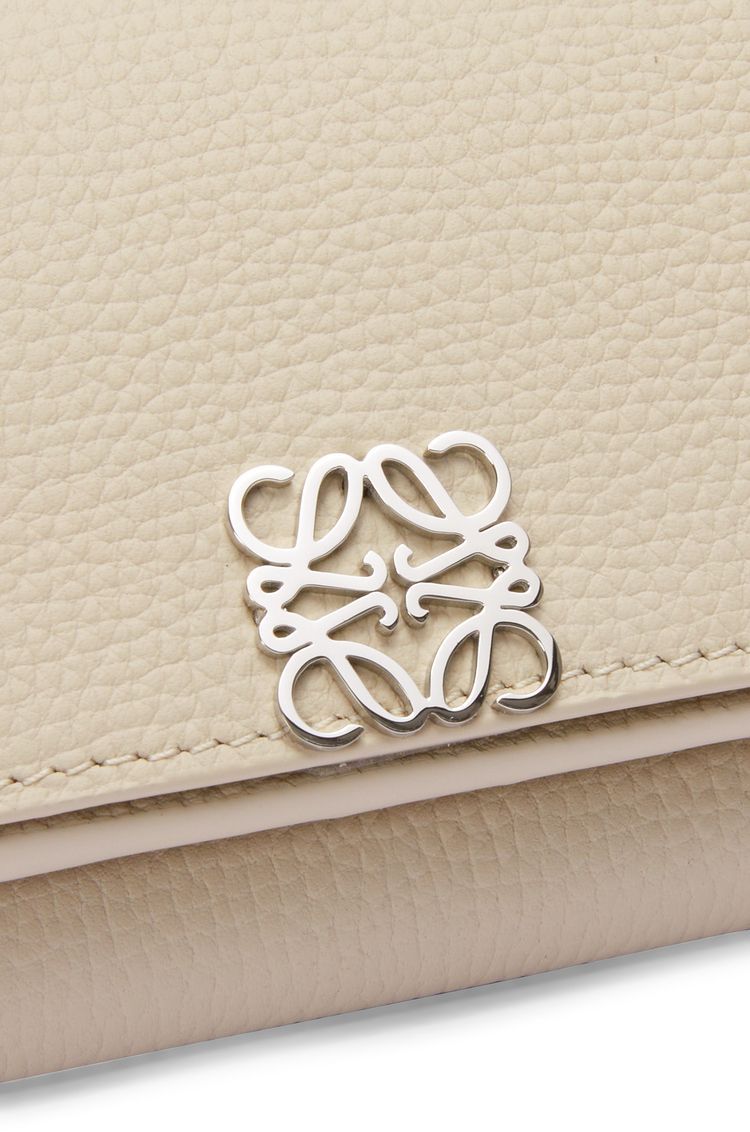 Anagram trifold wallet in pebble grain calfskin