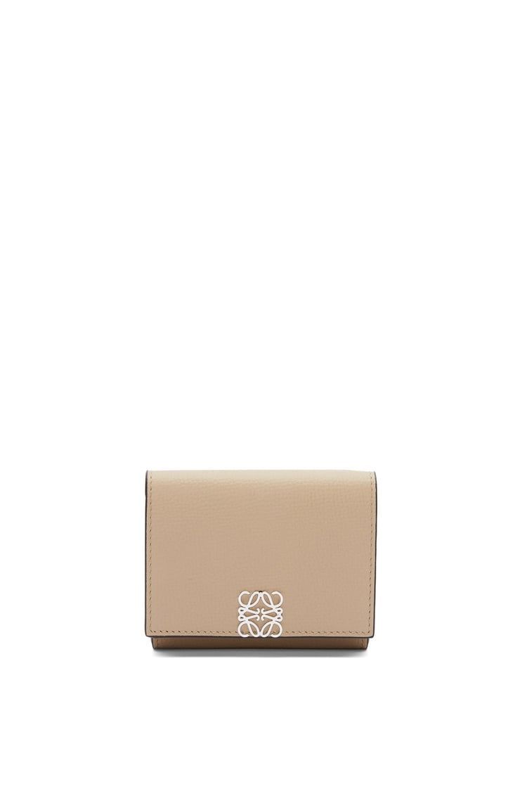 Anagram trifold wallet in pebble grain calfskin