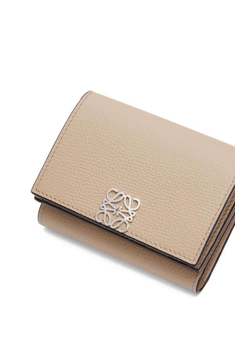 Anagram trifold wallet in pebble grain calfskin