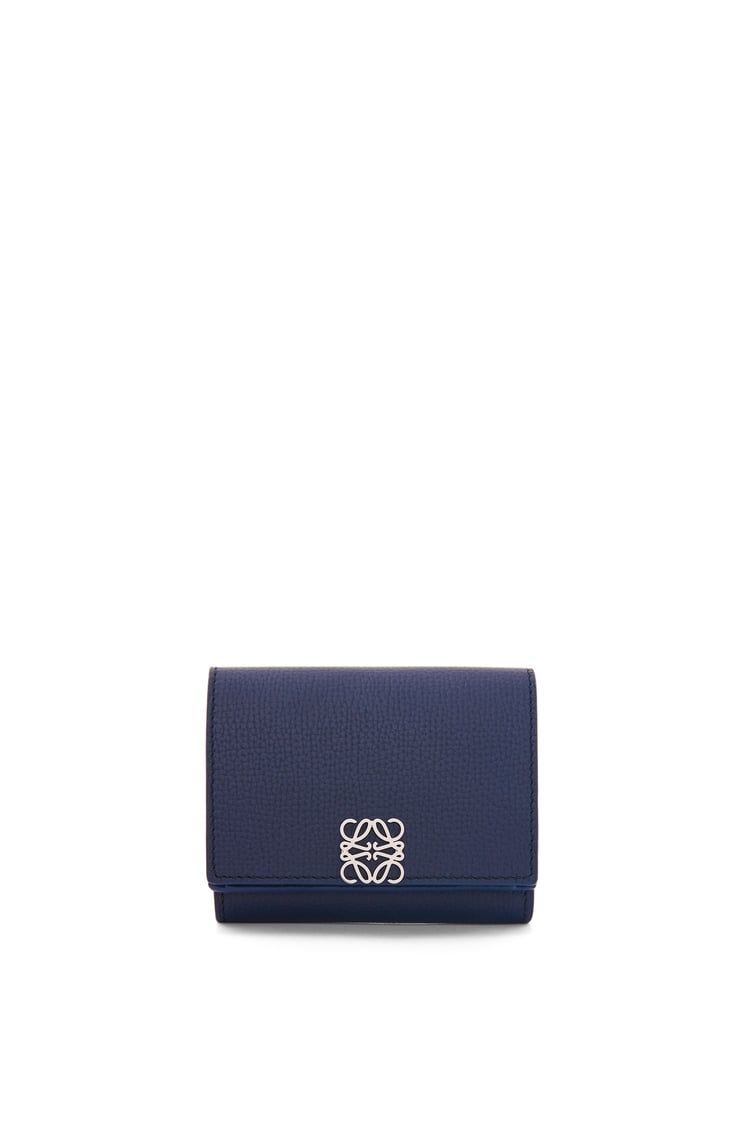 Anagram trifold wallet in pebble grain calfskin